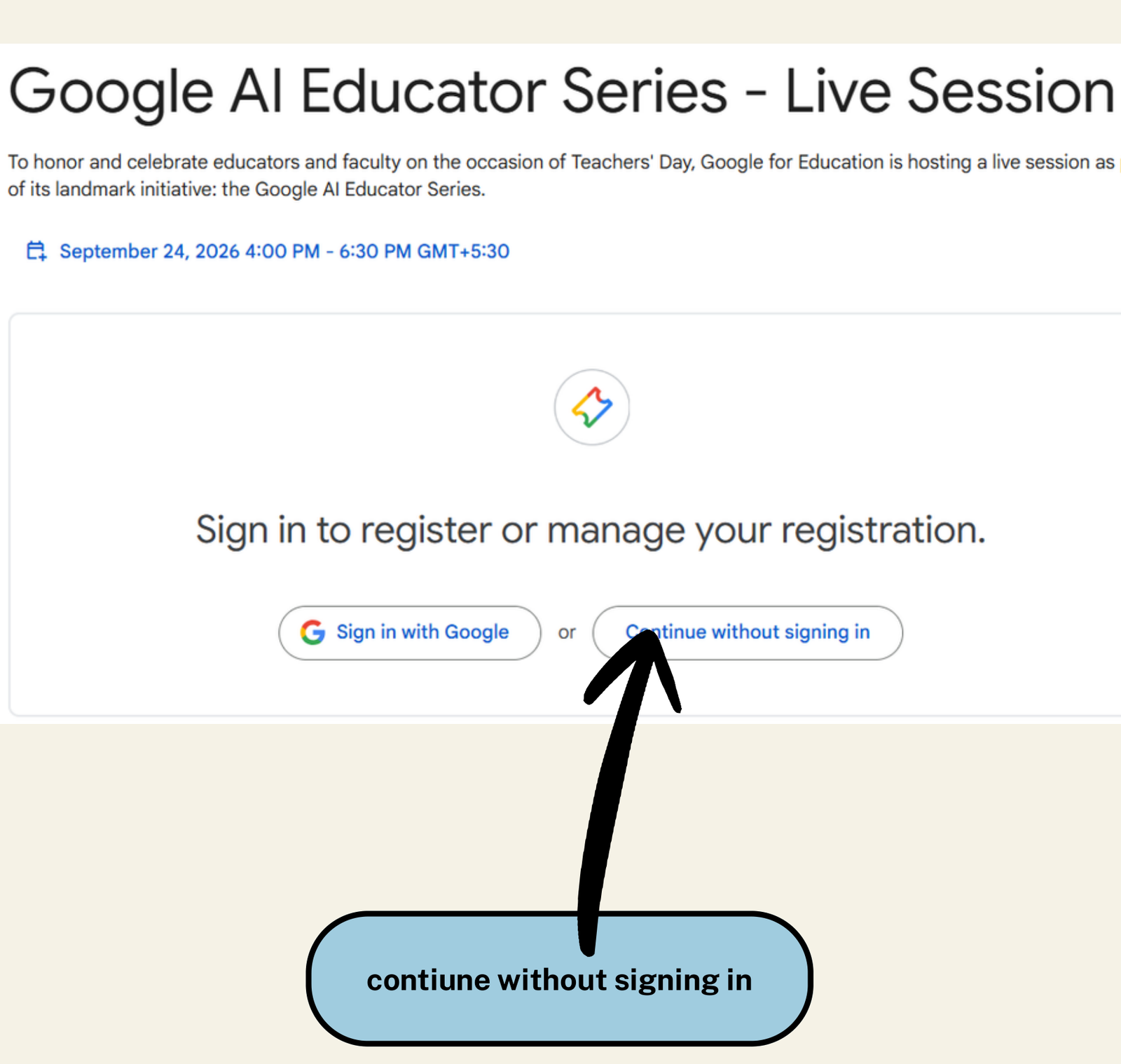 Step 1: Continue without signing in guide