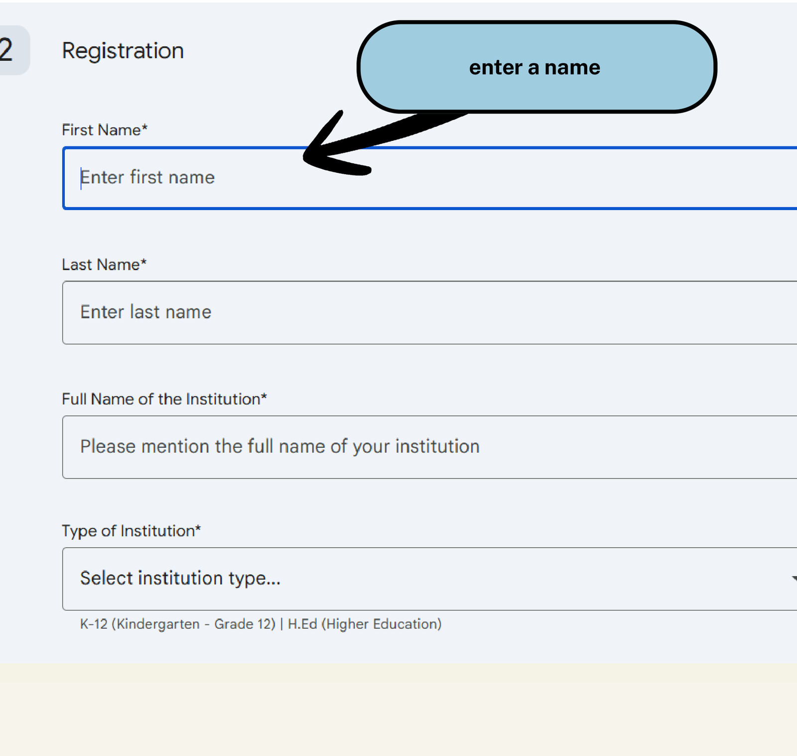 Step 3: Fill personal and institution details guide
