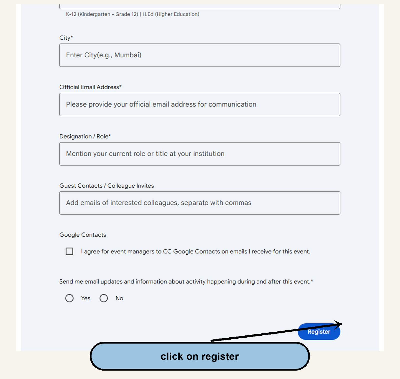 Step 4: City, role and submit guide